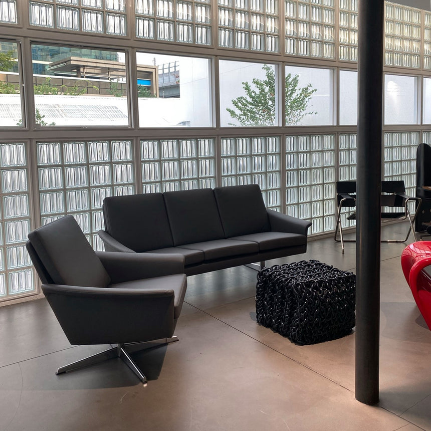 Matt grey 3 seater + rotating arm chair